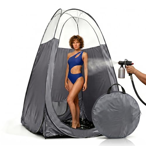 Gray Portable Pop-Up Spray Tan Tent with Extraction Fan Opening - Quick Setup