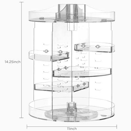 HBlife 360 Rotating Makeup Organizer Plus Size Adjustable Carousel Large Capacity Revolving Perfume Organizer Skincare Organizers Cosmetic Storage Spinning Holder for Vanity, Clear