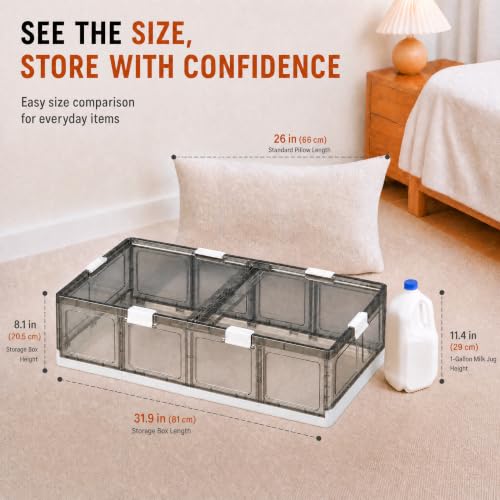 2-Pack Under Bed Storage Containers with Wheels - Foldable Plastic Boxes with Lids, 31.9x16.1x8.1 Inches