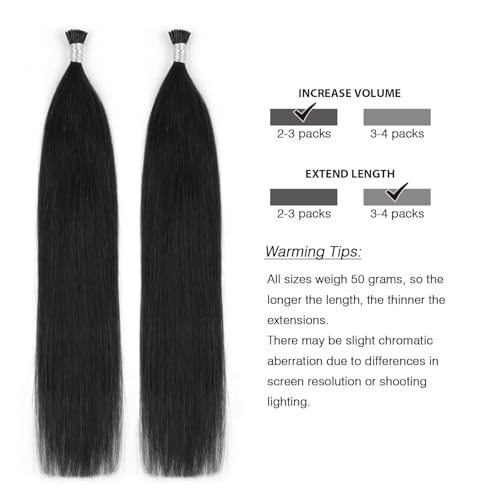 Hair Extensions I Tip Fusion 18 Inch Jet Black #1 - Remy Human Hair