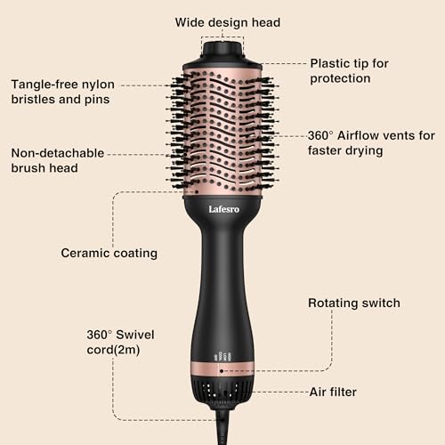 Lafesro 60mm Hot Air Brush for Salon-Style Blowouts, Frizz Control & Root Lift