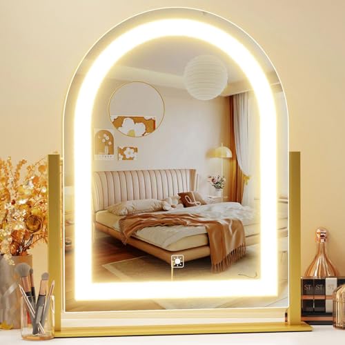 Arched Makeup Vanity Mirror with Lights 17.2" LED Makeup Mirror Detachable 10X Magnification, Hollywood Make Up Mirror with Lighting, Smart Touch, 360¡Æ Rotation, (Gold,Gift Box)