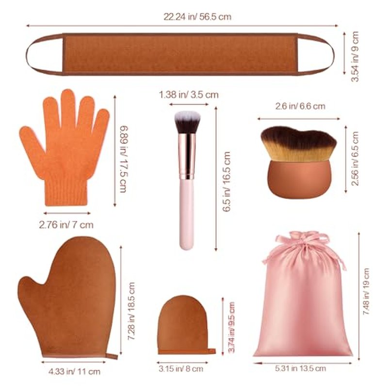 6pcs Self Tanning Mitt Applicator Kit Including Self Tanning Mitt and Brush, Body Brush, Back Applicator, Mini Facial Glove, Facial Tool, Exfoliating Glove(Brown)
