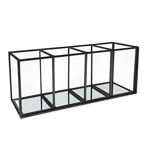Isaac Jacobs 4-Compartment Organizer with Mirror Base - Black - Multi-Functional Storage