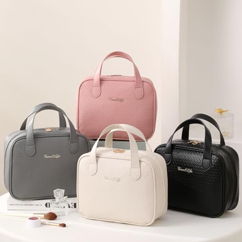 Travel Makeup Bag for Women, Large Capacity Cosmetic Bags, Organizer Portable Water-resistant Toiletry Bag (white)