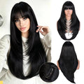 Black Layered Wig with Bangs for Women - 26 Inch Synthetic Long Hair, Realistic Scalp, Glueless & Heat-Resistant, Lightweight & Trendy - Cmorry