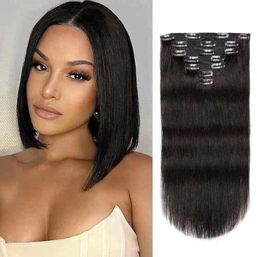 Jiameisi Clip in Hair Extensions Real Human Hair, 12inch Remy Double