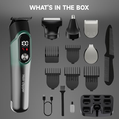 Men's 5-in-1 Waterproof Cordless Grooming Kit with Hair Clipper, Nose & Ear Trimmers