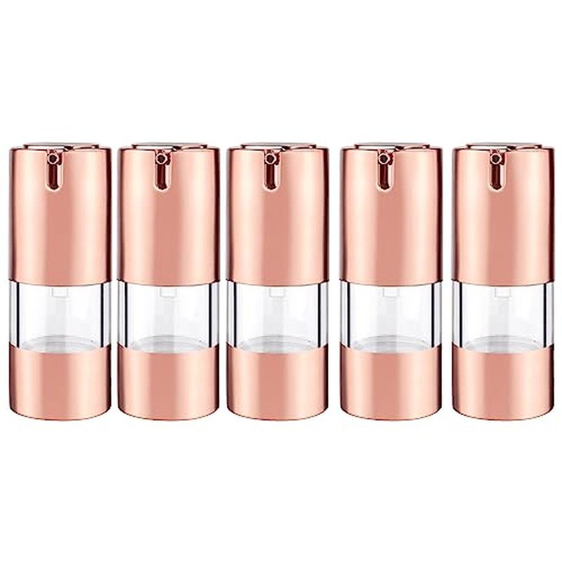 5 Pack Airless Pump Bottles Empty Cosmetic Cream Pump Bottle Travel Vacuum Bottle Refillable Cosmetic Containers Makeup Pump Dispenser for Lotion Cream Serum and More (15ml)