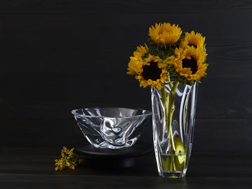 12-Inch Crystal Glass Flower Vase with Optical Twist Design