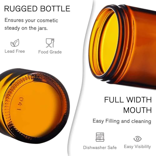 48 Pack Amber Glass Jars 1oz with Black Lids, Labels & Liners - Bumobum