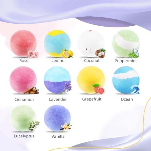 Bath Bombs Set for Women - 50 Natural Fizzy Bath Salts with 10 Scents