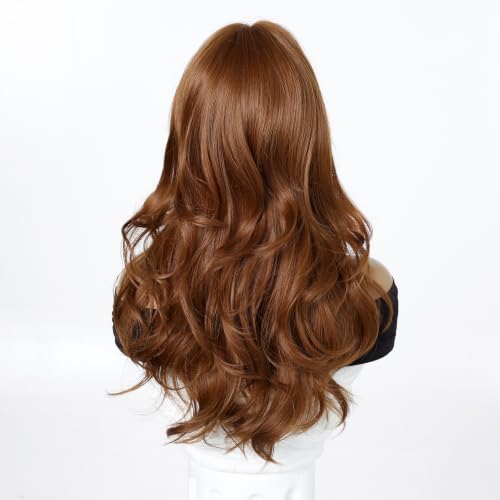 Osicapea Auburn Wigs with Bangs for Women - Natural Wavy Curly 22 Inch Synthetic Wig for Cosplay & Daily Use
