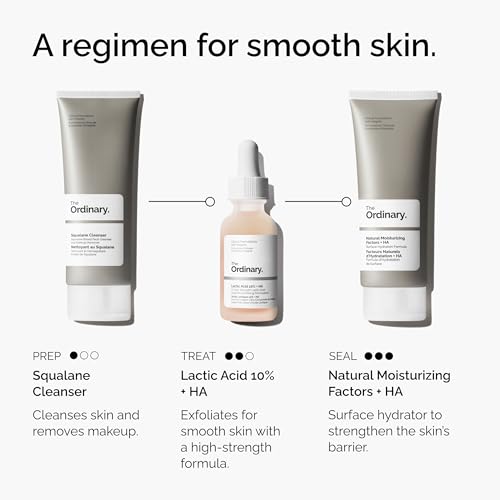 The Ordinary Lactic Acid 10% + Hyaluronic Acid 2%, High-Strength Exfoliating Serum for Smoother, Brighter Skin, 1 Fl Oz (Pack of 2)