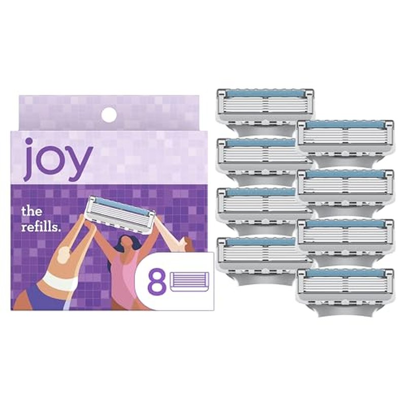 joy Womens Razor Blade Refills, 8 Count, Purple, Lubrastrip to Help Avoid Skin Irritation