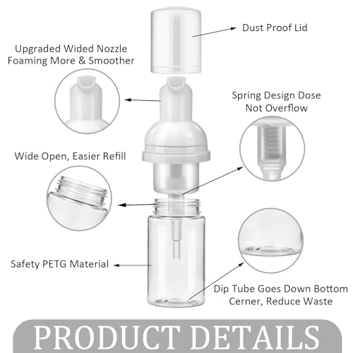 24 Pcs Foam Pump Bottle Travel 30 ml/1 oz Small Size Mousse Foam Soap Dispenser Clear Plastic Empty Refillable Pump Containers Mini Foaming Soap Dispenser for Face Wash Lash Shampoo Skin Care