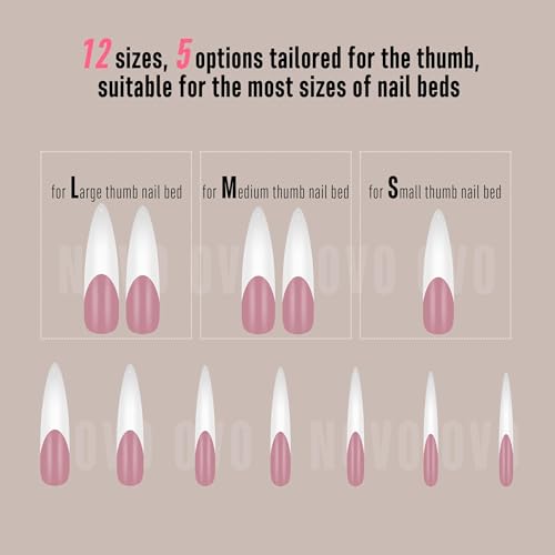 XXL Curved Stiletto Almond French Tip Nail Tips - 240 pcs Full Cover Fake Extensions