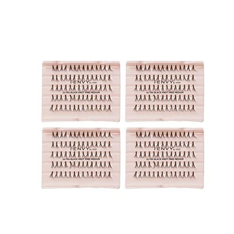 i?ENVY by KISS Ultra Black Knot Free Lashes, Natural & Bold Look, 280 Individual Remy Hair Lashes, Lightweight, Easy-to-Use, Perfect for Subtle Enhancement (Medium)