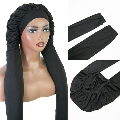 Black Satin Bonnet for Braids & Long Hair - Sleep & Hair Protection, Women's Night Cap