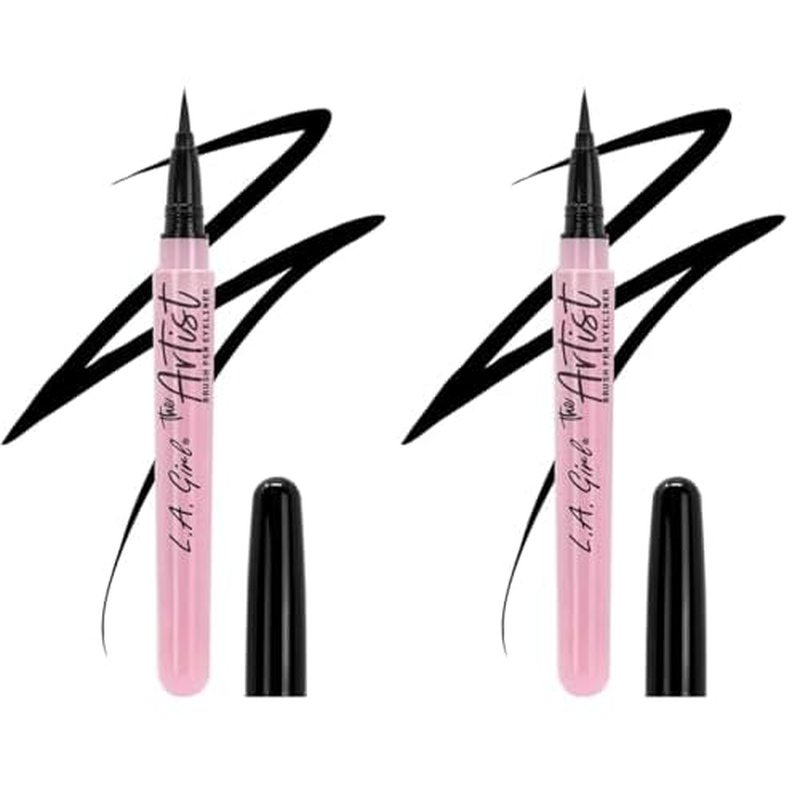 L.A. Girl The Artist Brush Pen Eyeliner, Inky Black GLE740 (Pack of 2)