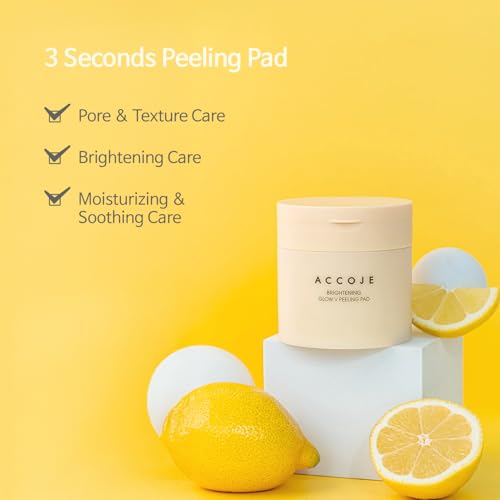 ACCOJE Brightening Glow V Peeling Toner Pads with Glutathione & AHA+BHA, Dual-Textured Exfoliating, Clearer & More Radiant Complexion, Korean Skin Care (70 Pads)