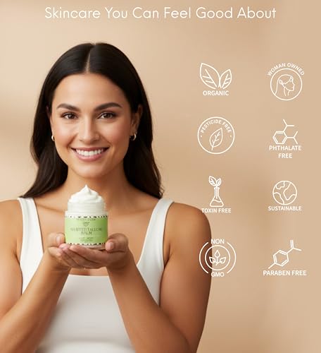 Organic Whipped Beef Tallow & Rosehip Oil Face & Body Moisturizer - Natural Grass Fed Balm for Dry Sensitive Skin, Unscented, 4 Fl Oz
