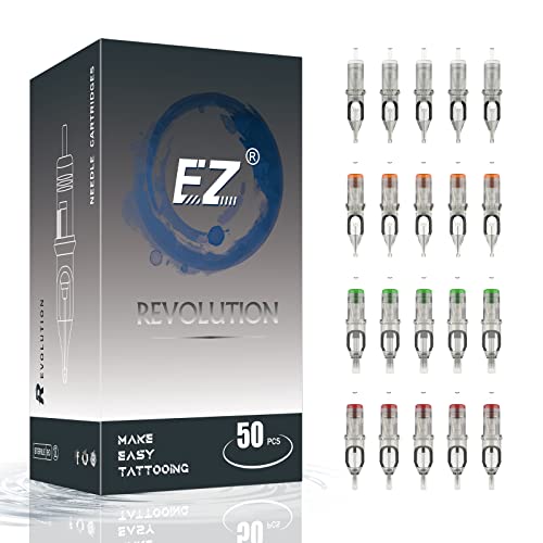 EZ Tattoo Cartridge Needles Assorted 50Pcs #12 Mixed for Rotary Pen Machines Variation of Mixed-12-RL/RS/M1/RM