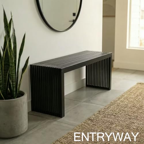 SWEVEN Waterfall Black Bamboo Bench 36in | Narrow Entryway Dining Outdoor