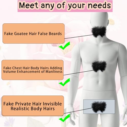 Fake Private Hair Set - Realistic Bikini Body & Chest Hair in Black - Handmade