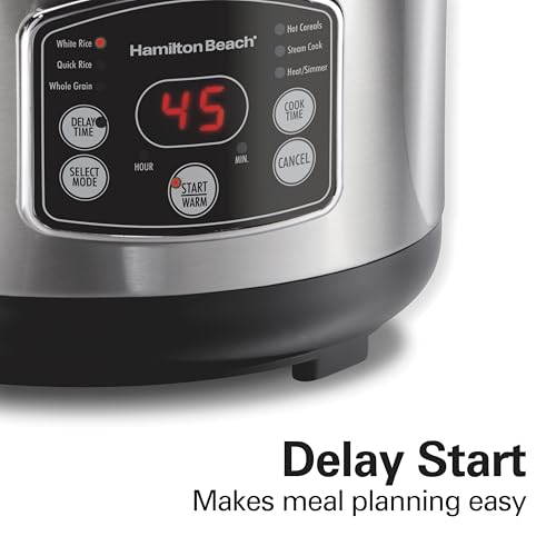 Programmable Rice Cooker & Food Steamer 14 Cups with Rinse Basket - Black & Stainless Steel