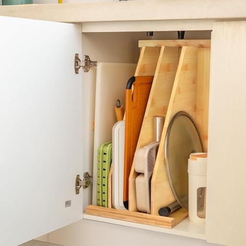 Kitchen Cabinet Tray Divider with 3 Removable Dividers - 15x22x12 Inches, Organize Pots, Pans & Lids - Variation 1