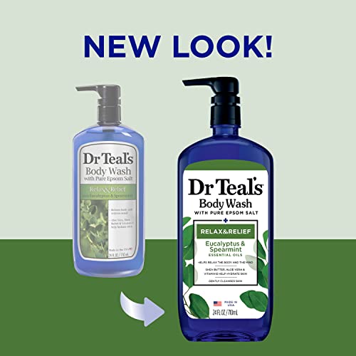 Dr Teal's Body Wash (Pack of 4) & Shea Sugar Body Scrub (Pack of 3) with Eucalyptus, Spearmint & Rose