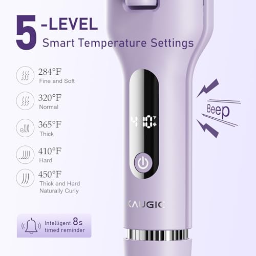 KAUGIC Rose Purple 4-in-1 Adjustable Ceramic Curling Iron & Waver with Hot & Cold Air - 1.1''-1.57''