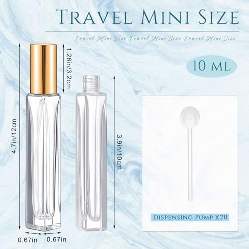 Domensi 10ml Gold Glass Perfume Atomizer Spray Bottle Set, Leakproof & Refillable