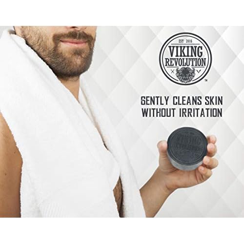 Viking Revolution Skin Cleaning Agent Activated Charcoal Soap for Men w/Dead Sea Mud, Body and Face, Cleanser,Cleansing Blackheads - Peppermint & Eucalyptus Scent 6 Oz (Pack of 1)