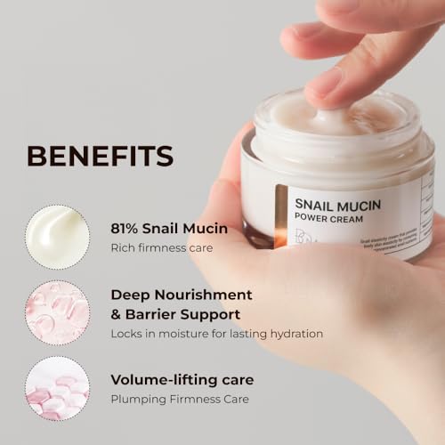 BOM Snail Mucin Power Cream 1.69 oz - Niacinamide, Adenosine Facial Moisturizer for All Skin Types