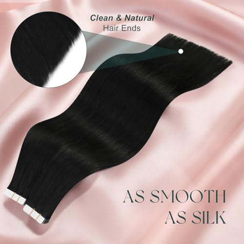 Reusable Hair Extensions Tape-in Set 20 Inch Black Human Hair with Variation A Tape-c #1