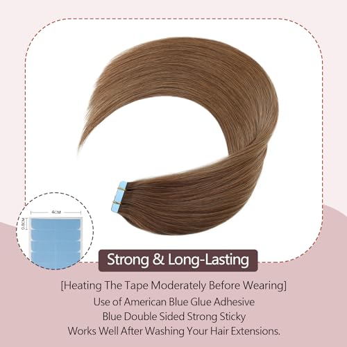 Sunya Tape-In Hair Extensions 14in Light Chestnut Brown #6 - 20 pcs, 40g (Remy Human Hair)