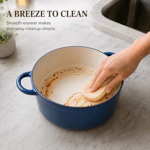 Dutch Oven 5.5QT Enameled Cast Iron Sourdough Bread Cooker Indigo Blue - Parmedu