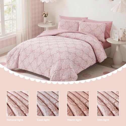 Pink Bow Full Size Comforter Set for Girls - 7 Pieces Bed in a Bag - Variation of THIS listing