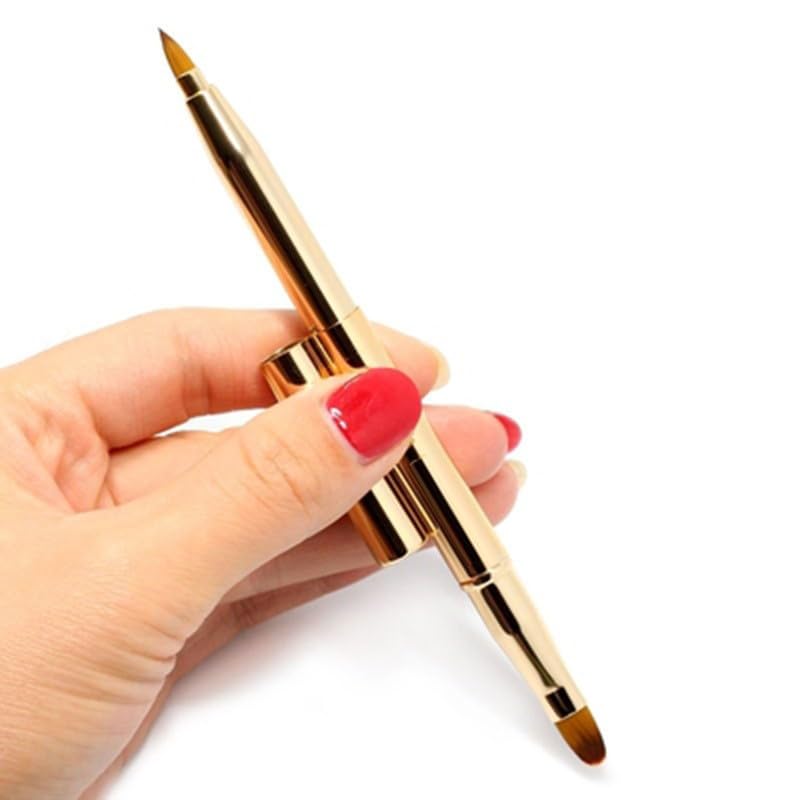 2 Pack Retractable Lip Brush for Lipstick Lip Gloss Double-Ended Lip Makeup Brushes with Cap Lipstick Brush Applicator Travel, Gold