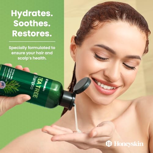 Honeyskin Organic Tea Tree & Mint Shampoo 16oz - Hydrating Sulfate-Free Hair Care