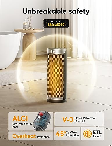 DREO 1500W Space Heater with ALCI Safety Plug - Silver Indoor & Bathroom Use