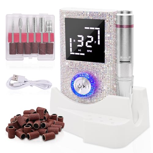 Electric Nail Drill File Machine - Portable Cordless 45000RPM with Stepless Speed Knob - Nail Art & Manicure Kit - Nail Drill Variation