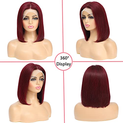 10 Inch Burgundy Red Lace Front Wig - 99J Bob Human Hair 13x4 HD Frontal Short Wig for Black Women