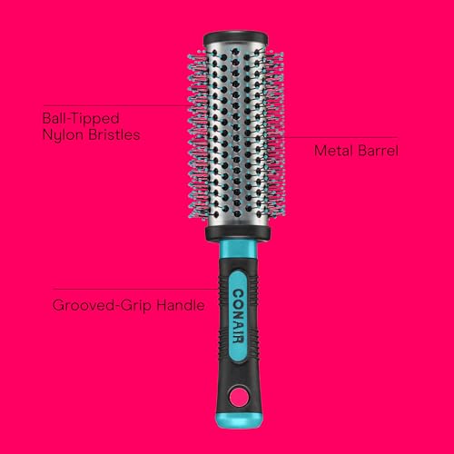 Conair Grip & Style Round Brush, Nylon Bristle Hair Brush for Blowout Styling, For Medium to Long Lengths, Ideal for Curly Hair