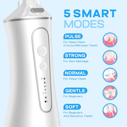 Cordless Water Dental Flosser with 5 Modes & 300ML Tank – Rechargeable Oral Irrigator for Teeth & Gums