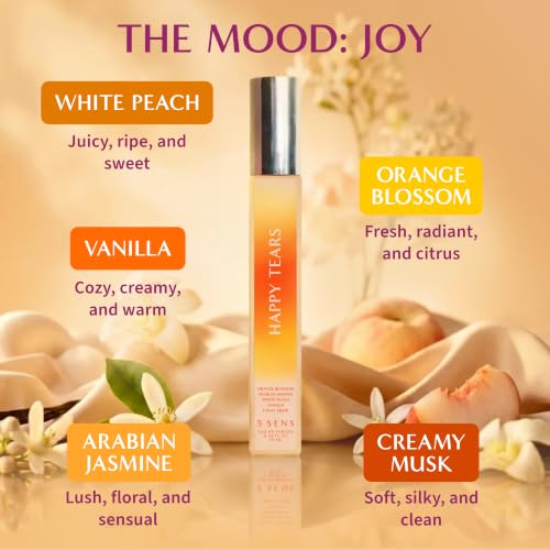 Happy Tears Eau de Parfum Travel Spray 10 mL – 0.34 fl oz, Warm Floral with Orange Blossom & Jasmine, 5 SENS