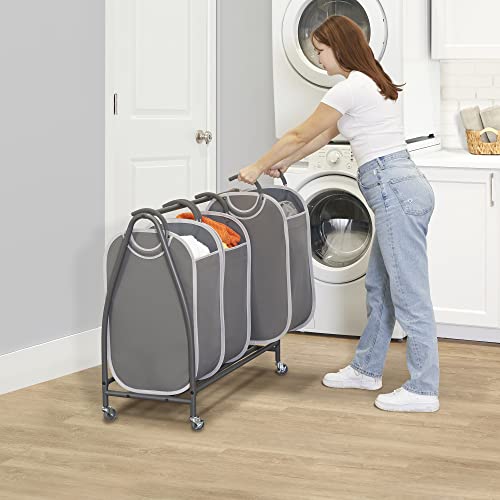 Neatfreak Charcoal Grey Triple Laundry Hamper Sorter with Removable Totes and Rolling Wheels