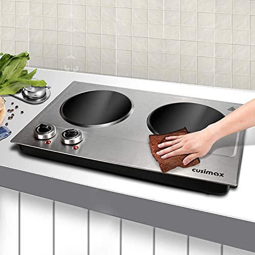 Double Burner Electric Hot Plate - 1800W Ceramic Portable Cooking Stove - Silver